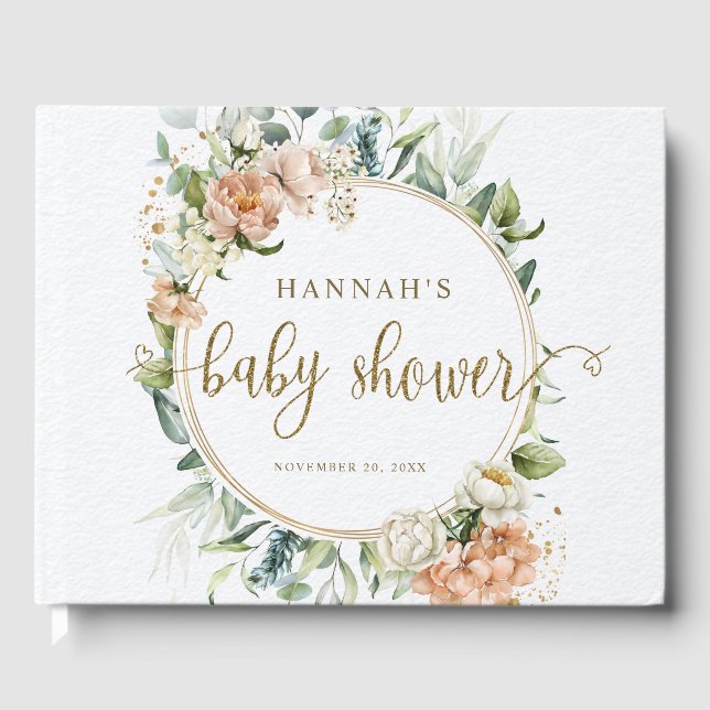 Livre D'or Roses roses et Baby shower d'Eucalyptus (Recto)