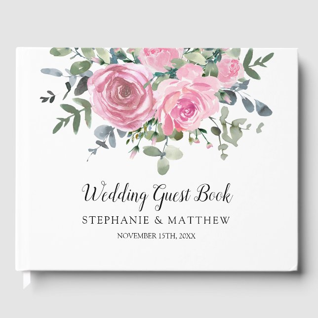 Livre D'or Roses roses roses Dusty Eucalyptus Mariage botaniq (Recto)