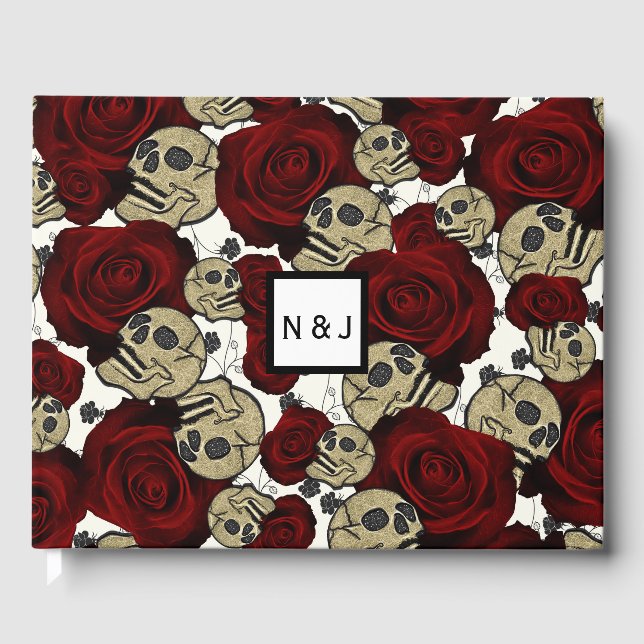 Livre D'or Roses Rouges & Crânes Fleur Noir Gothique Blanc (Recto)