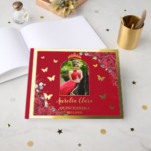 Livre D'or Roses rouges Floral Or Quinceañera Quince 15 Photo