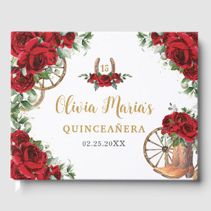Livre D'or Roses Rouges Florales Charro Boots Cowboy Quincean