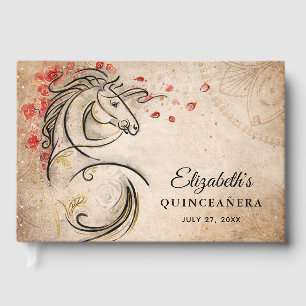 Livre D'or Rouge et Or Ranchera Rustique Mexicaine Quinceaner