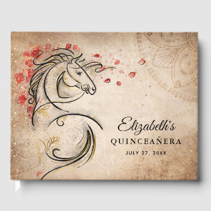 Livre D'or Rouge et or Rustique Ranchera Mexicaine Quinceaner
