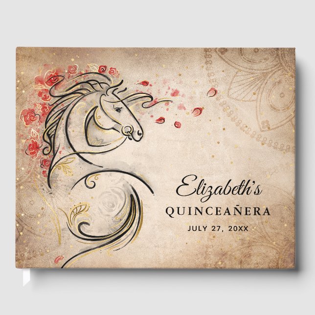 Livre D'or Rouge et or Rustique Ranchera Mexicaine Quinceaner (Recto)