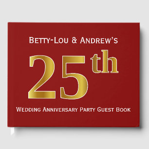 Livre D'or Rouge foncé, Faux Gold 25e Mariage Anniversaire Pa