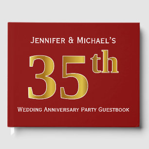 Livre D'or Rouge foncé, Faux Gold 35e Mariage Anniversaire Pa