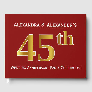 Livre D'or Rouge foncé, Faux Gold 45e Mariage Anniversaire Pa
