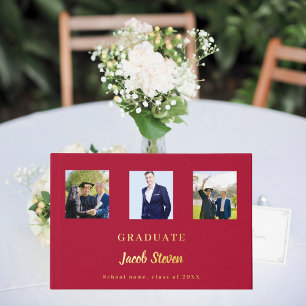 Livre D'or Rouge or nom script photo Graduation