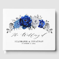 Royal Bleu Blanc Argent Métallo Mariage Floral