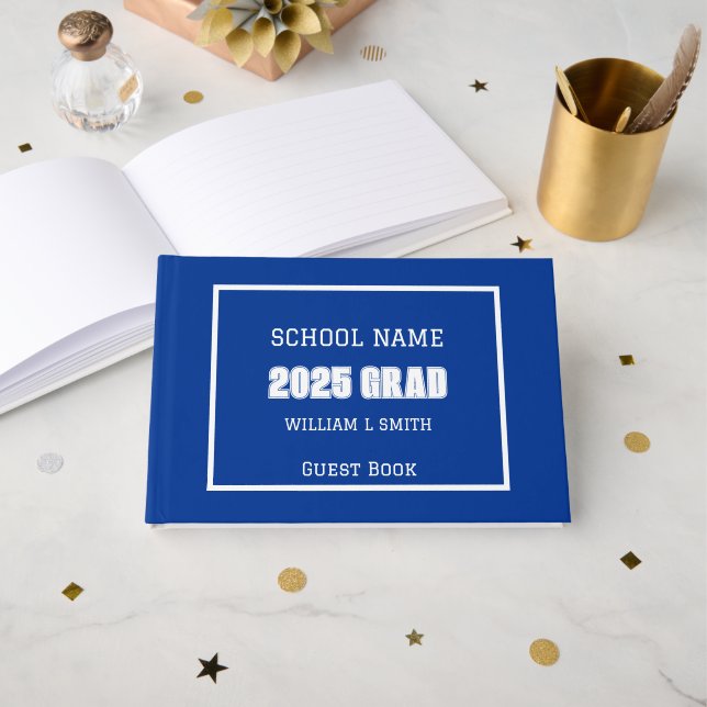 Livre D'or Royal Blue and White School Colours Graduation (Recto ouvert)