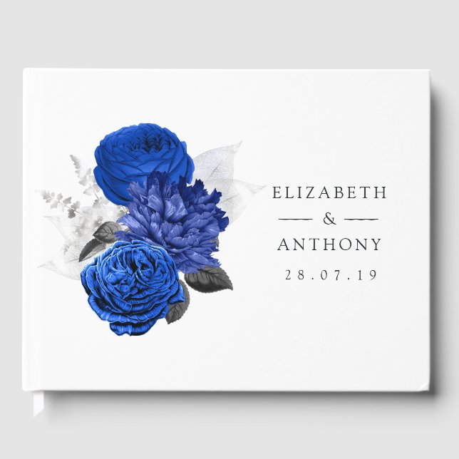 Livre D'or Royal Blue et Silver Floral Mariage (Recto)