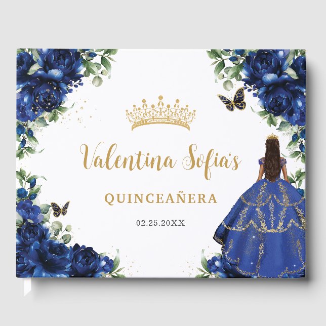 Livre D'or Royal Blue Floral Gold Princess Robe Quinceanera (Recto)