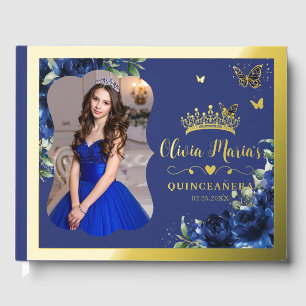 Livre D'or Royal Blue Floral Quinceanera 15 Sweet 16 Photo