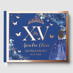 Livre D'or Royal Blue Floral Quinceañera Quince 15 Rose Gold