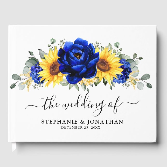 Livre D'or Royal Blue Rustic Tournesol Moderne Floral Mariage (Recto)