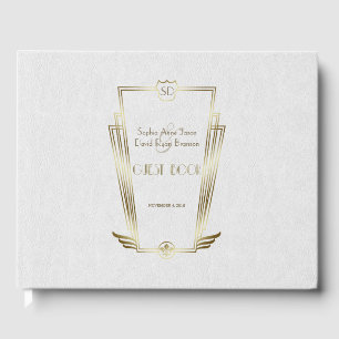 Livre D'or Royal Gold White Art Déco Mariage Monogramme