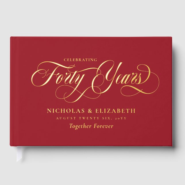 Livre D'or Ruby Red Gold Foil 40e anniversaire Mariage (Recto)