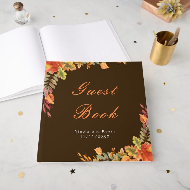 Livre D'or Rustic Autumn Fall Leaves Wedding (Recto ouvert)