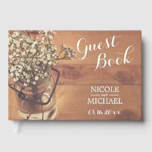 Livre D'or Rustic Baby's Breath Mason Jar Mariage en bois