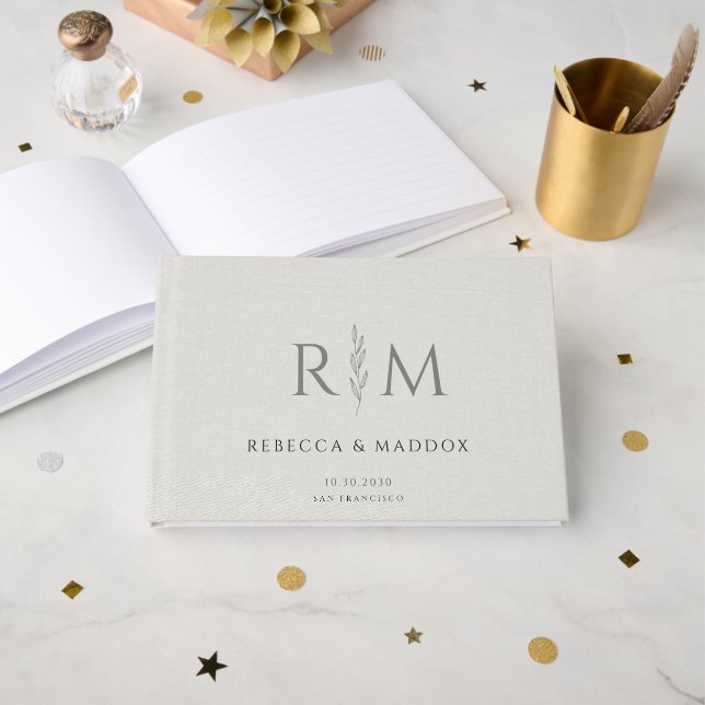 Livre D'or Rustic Botanical Monogram Wedding (Recto ouvert)