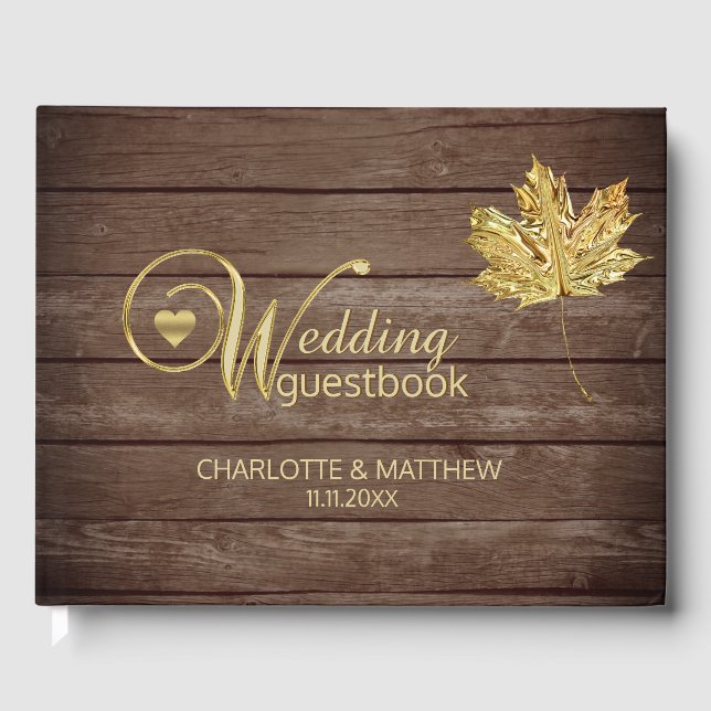 Livre D'or Rustic Country Gold Leaf Automne Mariage Automne (Recto)