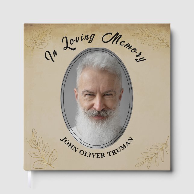 Livre D'or Rustic Custom Text Photo Memorial Funeral Leaves (Recto)