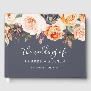 Livre D'or Rustic Earth Flores violet Monogramme Mariage arri
