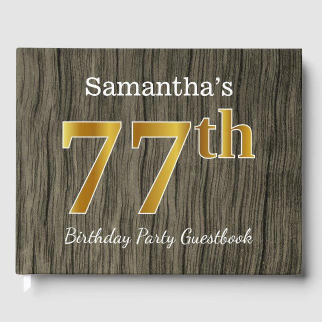 Livre D'or Rustic, Faux Gold 77th Birthday Party ; Nom person (Recto)