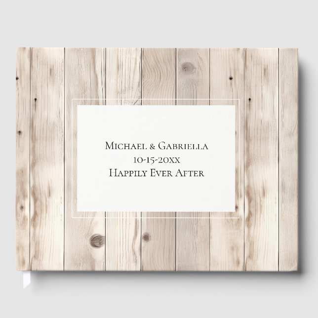 Livre D'or Rustic Faux Wood Cream White Wedding (Recto)