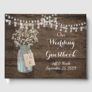 Livre D'or Rustic Grange Mariage Wood Mason Jar Babys Respire