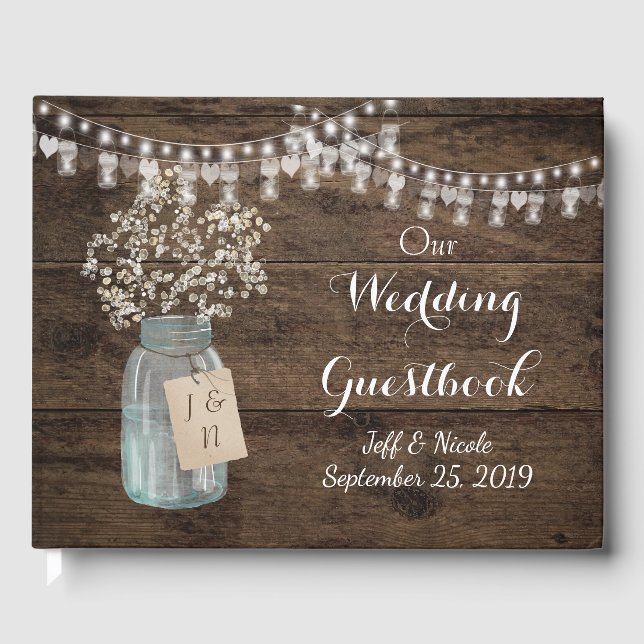 Livre D'or Rustic Grange Mariage Wood Mason Jar Babys Respire (Recto)