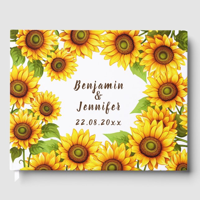 Livre D'or Rustic Green élégant mariage de tournesol moderne  (Recto)