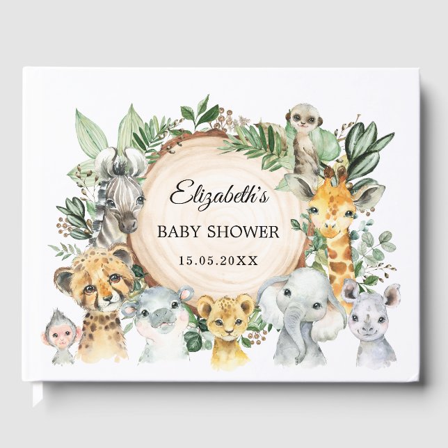 Livre D'or Rustic Green Jungle Safari Animaux Baby shower (Recto)