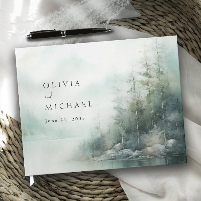 Livre D'or Rustic Mountain Lake Misty Pines Wedding (Créateur téléchargé)