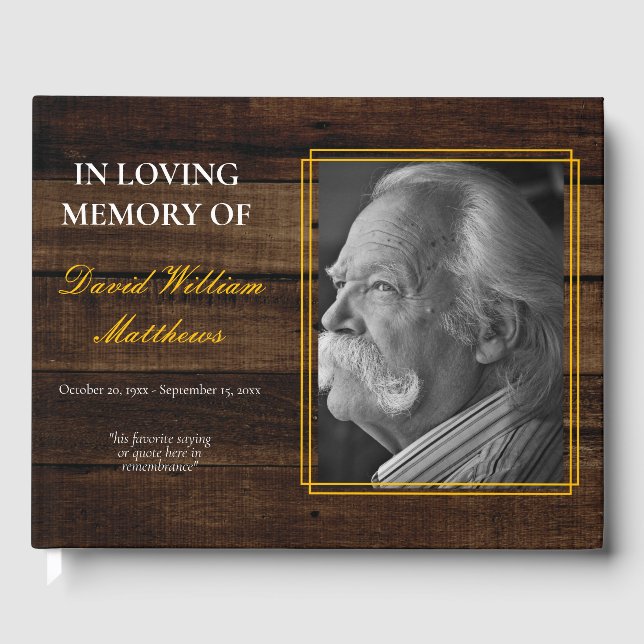 Livre D'or Rustic Photo Bois Look Bereavement | Funérailles (Recto)