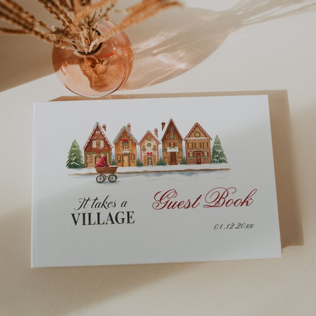 Livre D'or Rustic Troller Village Maisons Baby shower d'hiver (Créateur téléchargé)