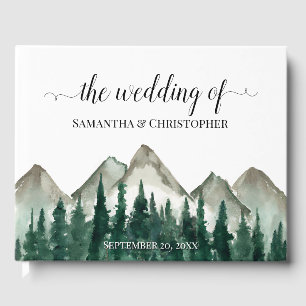 Livre D'or Rustic Watercolor Mountains & Pine Trees Mariage