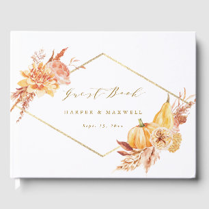 Livre D'or Rustique Automne Floral Citrouille Mariage Gold Sc