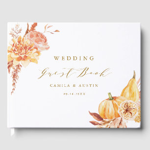 Livre D'or Rustique Automne Floral Citrouille Mariage Gold Sc