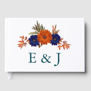 Livre D'or Rustique Automne Orange Navy Bleu Floral Mariage