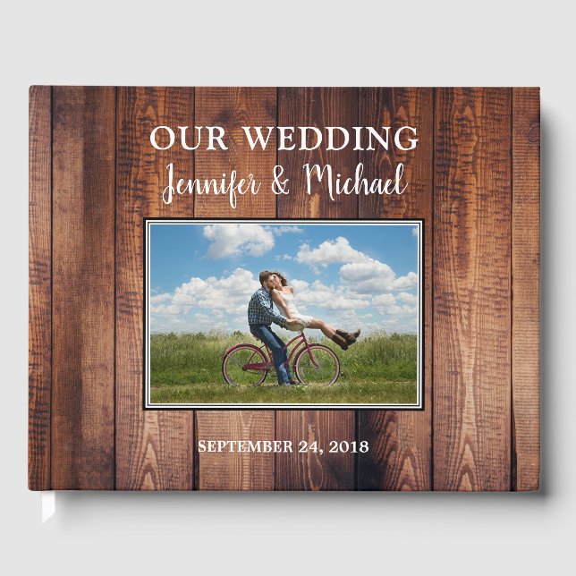 Livre D'or Rustique bois foncé photo couple Mariage (Recto)