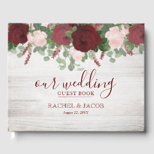 Livre D'or Rustique Bourgogne Aquarelle Floral Rose Mariage