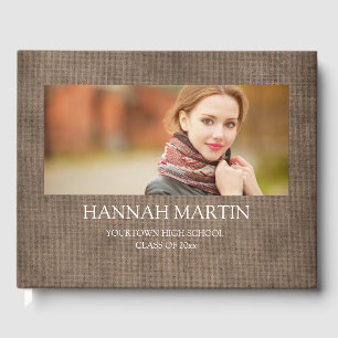 Livre D'or Rustique Brown âge Burlap Lin Graduation