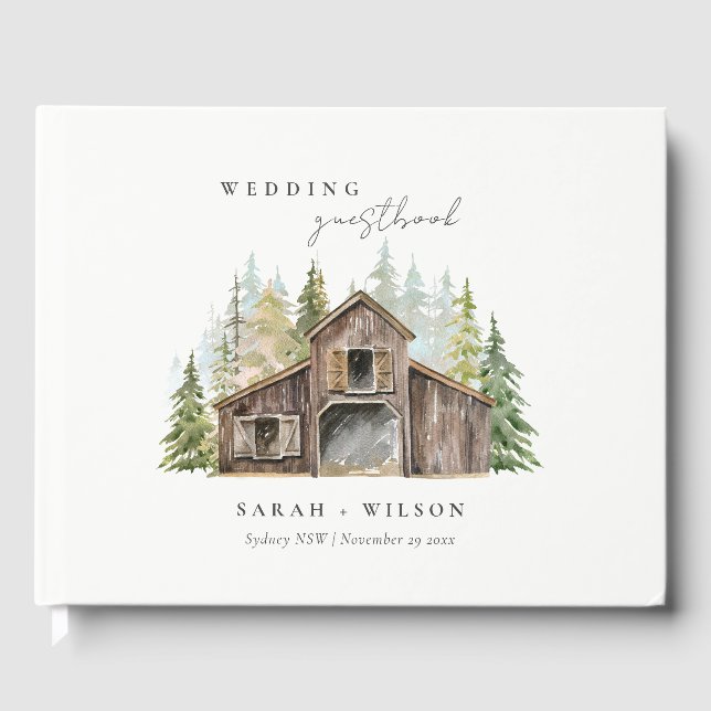 Livre D'or Rustique Elegant Pine Woods Forest Barnyard Mariag (Recto)
