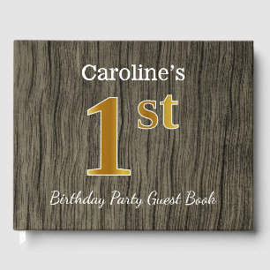 Livre D'or Rustique, Faux Gold 1er Anniversaire Fête + Nom pe