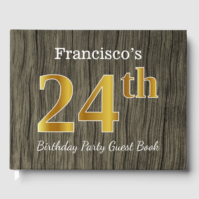 Livre D'or Rustique, Faux Gold 24th Birthday Party; Nom perso (Recto)
