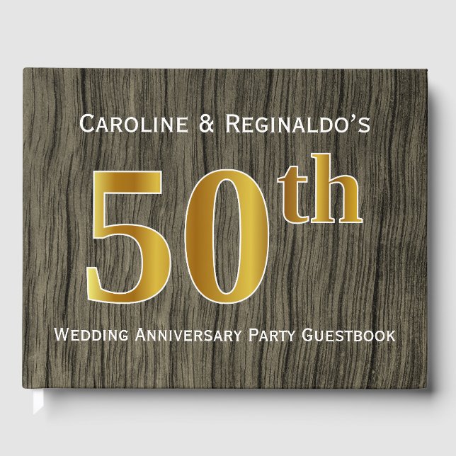 Livre D'or Rustique, Faux Gold 50e fête Mariage (Recto)