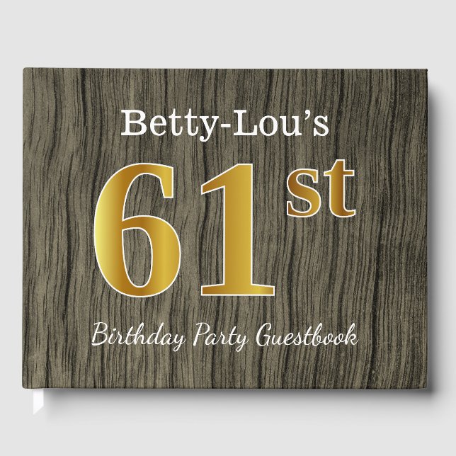 Livre D'or Rustique, Faux Gold 61e fête d'anniversaire; Nom p (Recto)