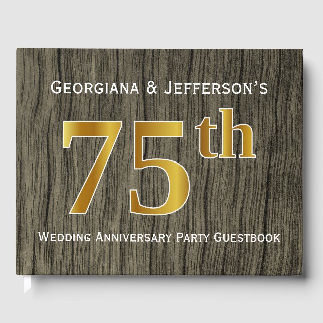 Livre D'or Rustique, Faux Gold 75e Mariage Anniversaire Party (Recto)