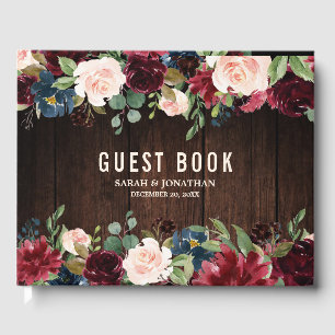Livre d'or Rustique Floral de la Marine Rouge de B